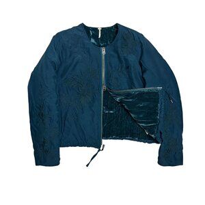 FREE PEOPLE 100% SILK Cropped Velvet Lined Designer Bomber Jacket Womens XS